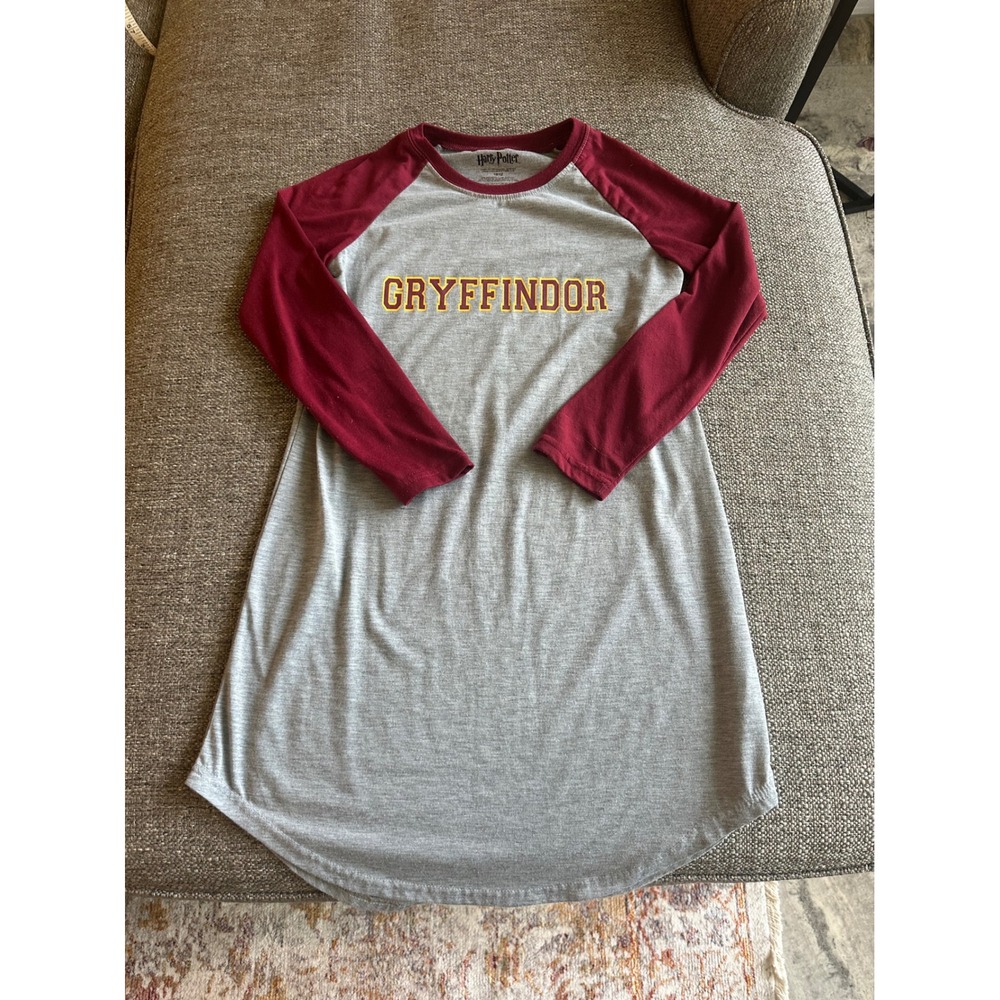Harry Potter Gryffindor Girls Nightgown Gray Burgundy Raglan Sleep Shirt 10/12